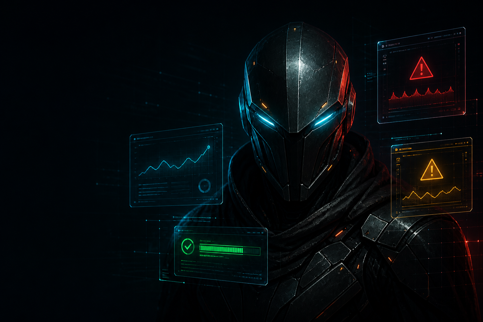 Gmork, a dark guardian watching holographic website health panels